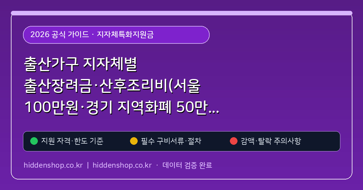 출산가구 지자체별 출산장려금·산후조리비(서울 100만원·경기 지역화폐 50만원 등) 거주기간 요건과 첫만남이용권 별도 수령